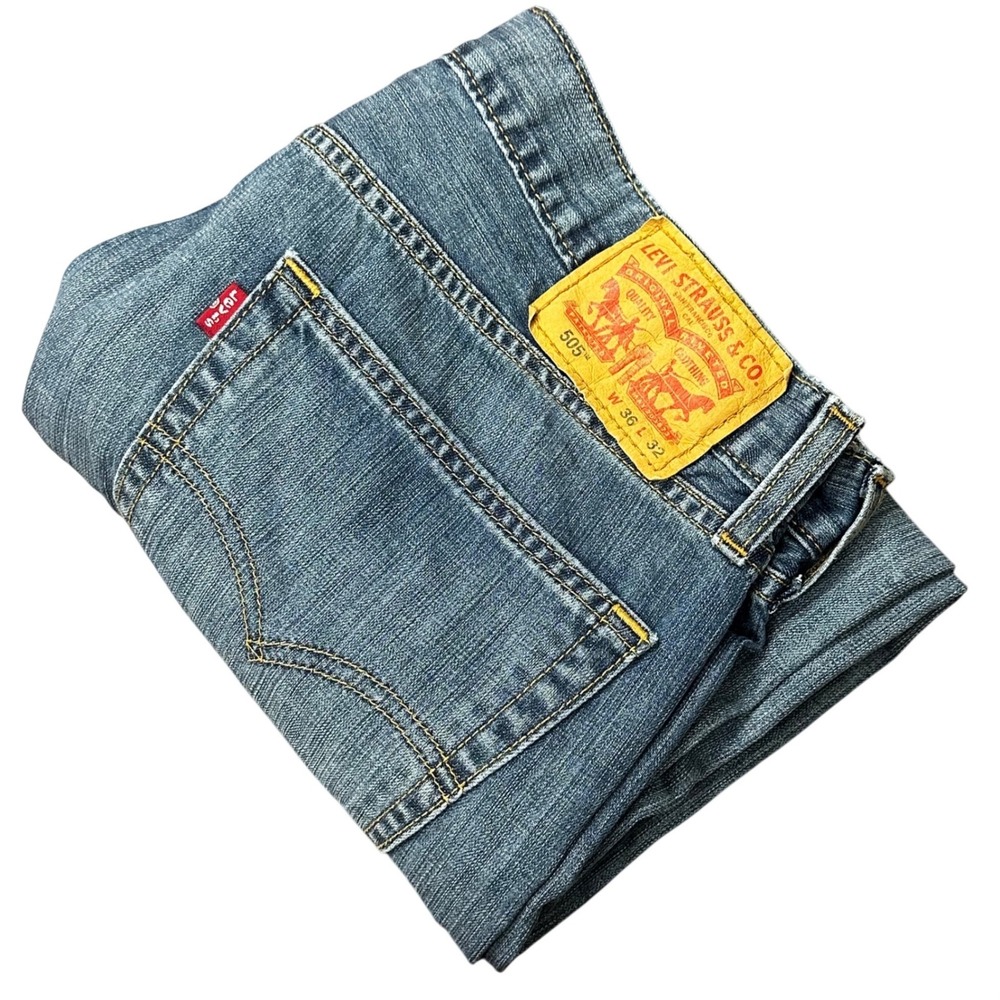 Levis 505 Regular‎ Fit Jeans Mens 36x32 Straight Leg Denim Medium Wash Street